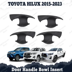 Matte Black Door Handle Bowl Cup Insert Cover Trim Guard for Toyota Hilux Revo 2015-2023 ABS A Set
