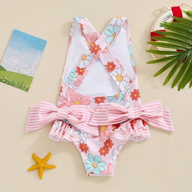 Maillot de bain d'été pour filles, dos nu, imprimé floral, à volants, pour bébés