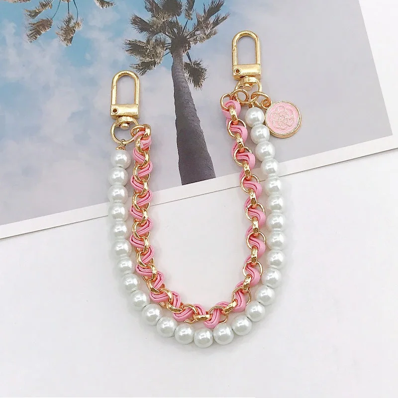 Pearl Double Chain Bag Chain Decorative Bag Handle Mobile Phone Lanyard Purse Belt Imitation Short Exquisite Double Layer Chain