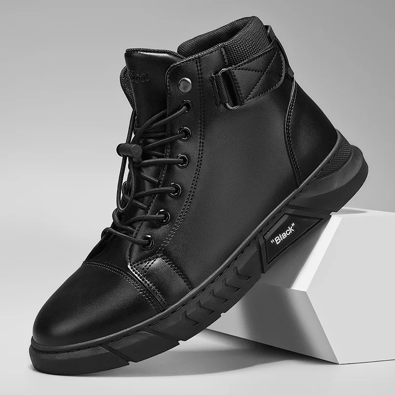 

Spring Autumn Men Boots British Style Thick Soled Work Safety Boots Trend with Warm Soft Soled High Top Men Casual Leather Boots