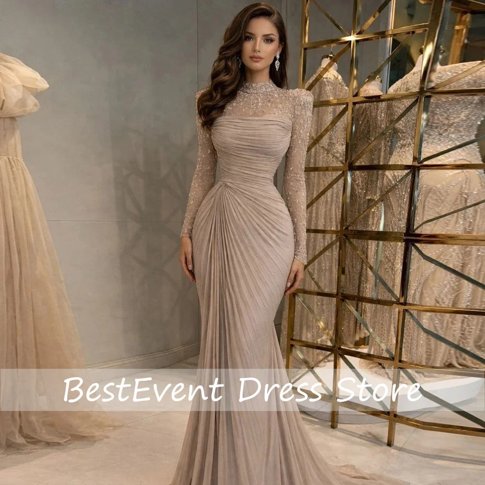 Trendiges Langarm-Promikleid Kuwait Chiffon Formelle Party-Maxikleider für Damen Meerjungfrau-Vestidos Maßgeschneidert