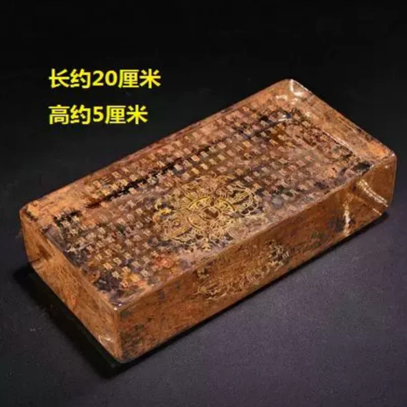 Retro Gilt Crystal Glass Tile - Buddhist Scripture & Lotus Relief Traditional Double Vajra Pestle Buddha Brick Buddhist Supplies