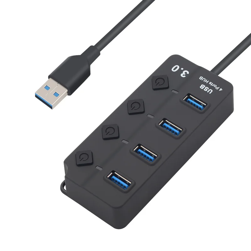 4 Port Usb Hub 3.0 Adapter Hoge Snelheid 5Gbps Multi USB3.0 Splitter Met Aan/Uit Schakelaar Voor Pc computer Accessoires