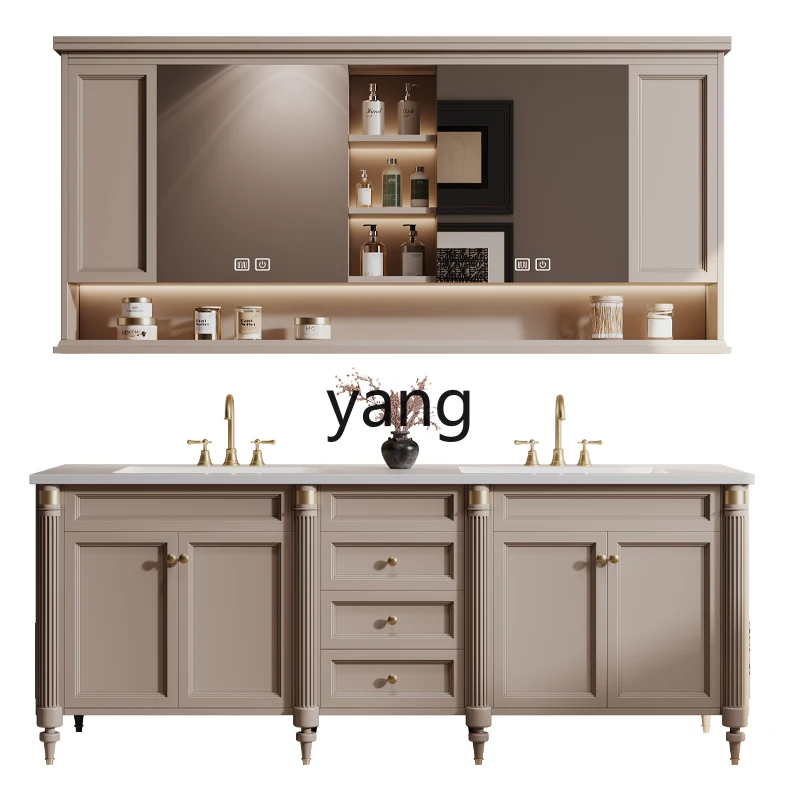 

LH retro bathroom cabinet combination bathroom double basin rock slab seamless integrated washstand