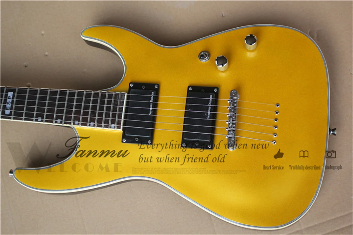 Gold Electric Guitar Epi Guitar Mahogany Body Rosewood Fingerboard White Binding 22 Frets Maple Neck Strings Through Body