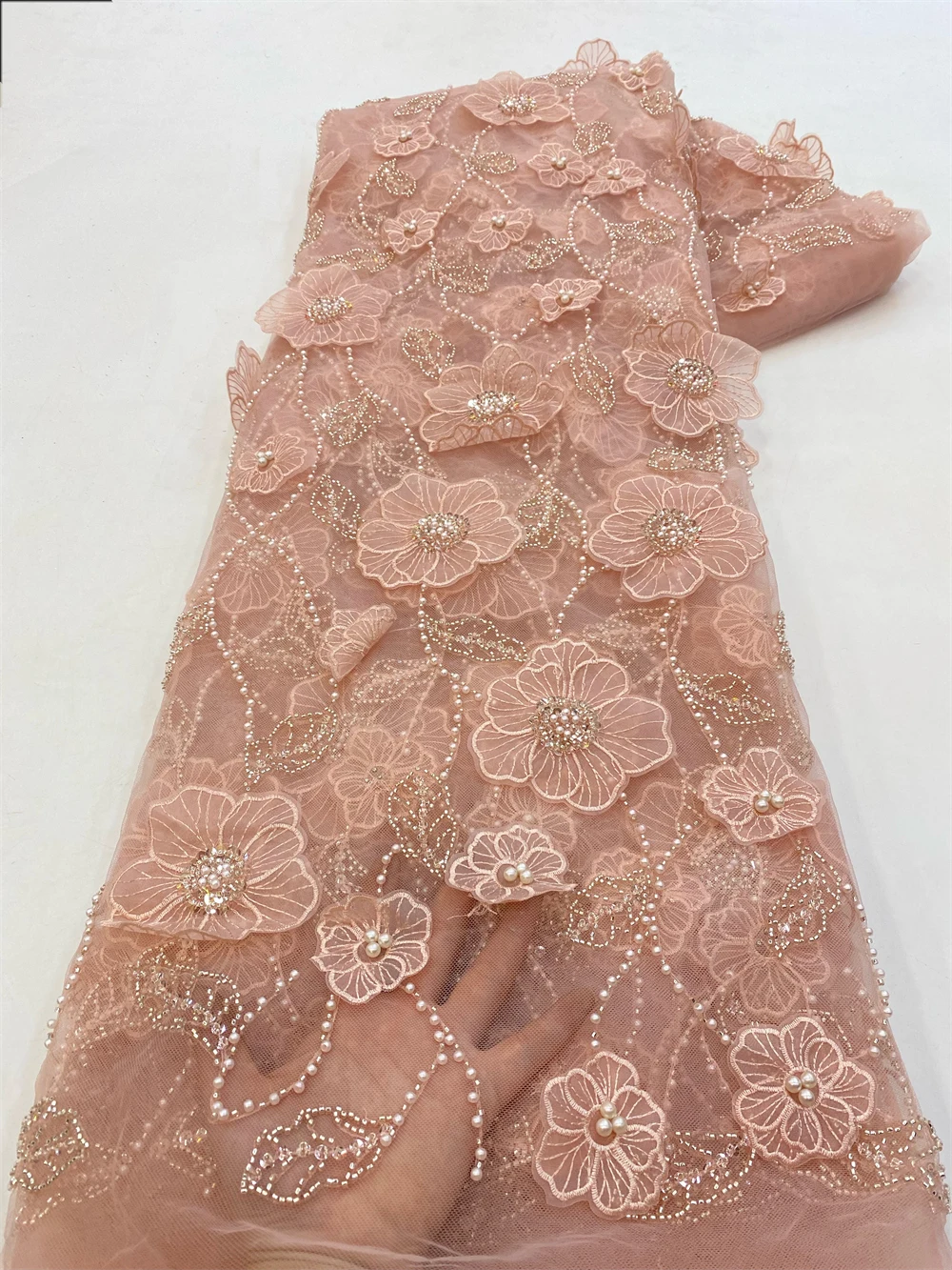 Nigerian Lace Fabric Sequins Embroidery Groom African Lace Bridal High Quality Beads French Tulle Lace Fabric Wedding Sew QF0901