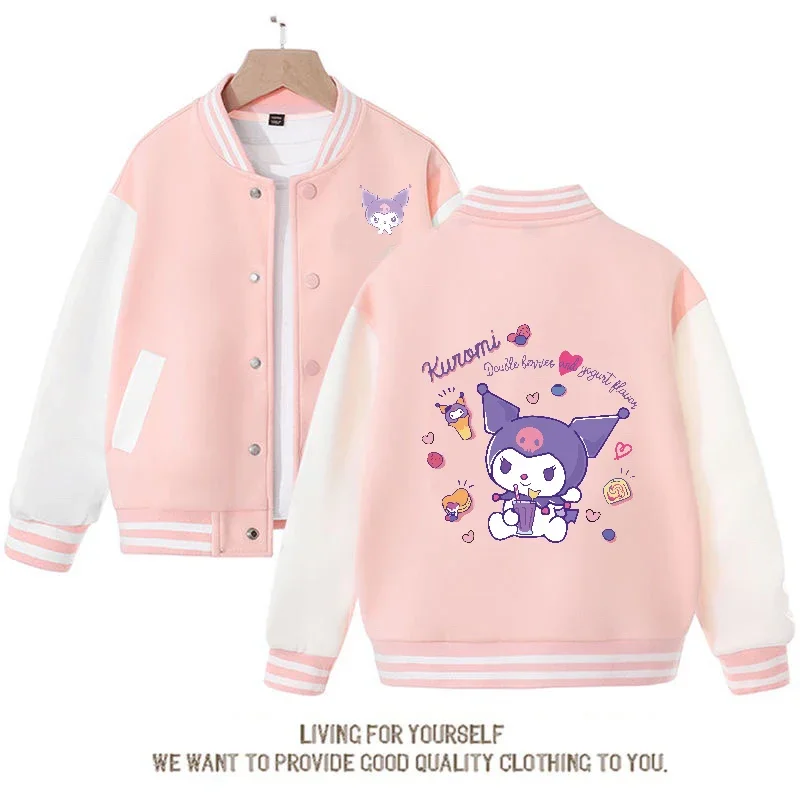 เสื้อเบสบอลลายการ์ตูน SANRIO Kuromi Cinnamoroll เสื้อโค้ทเฮลโลคิตตี้สำหรับเด็กแจ็คเก็ตกีฬาทรงหลวมของขวัญสำหรับผู้ปกครอง Baju anak