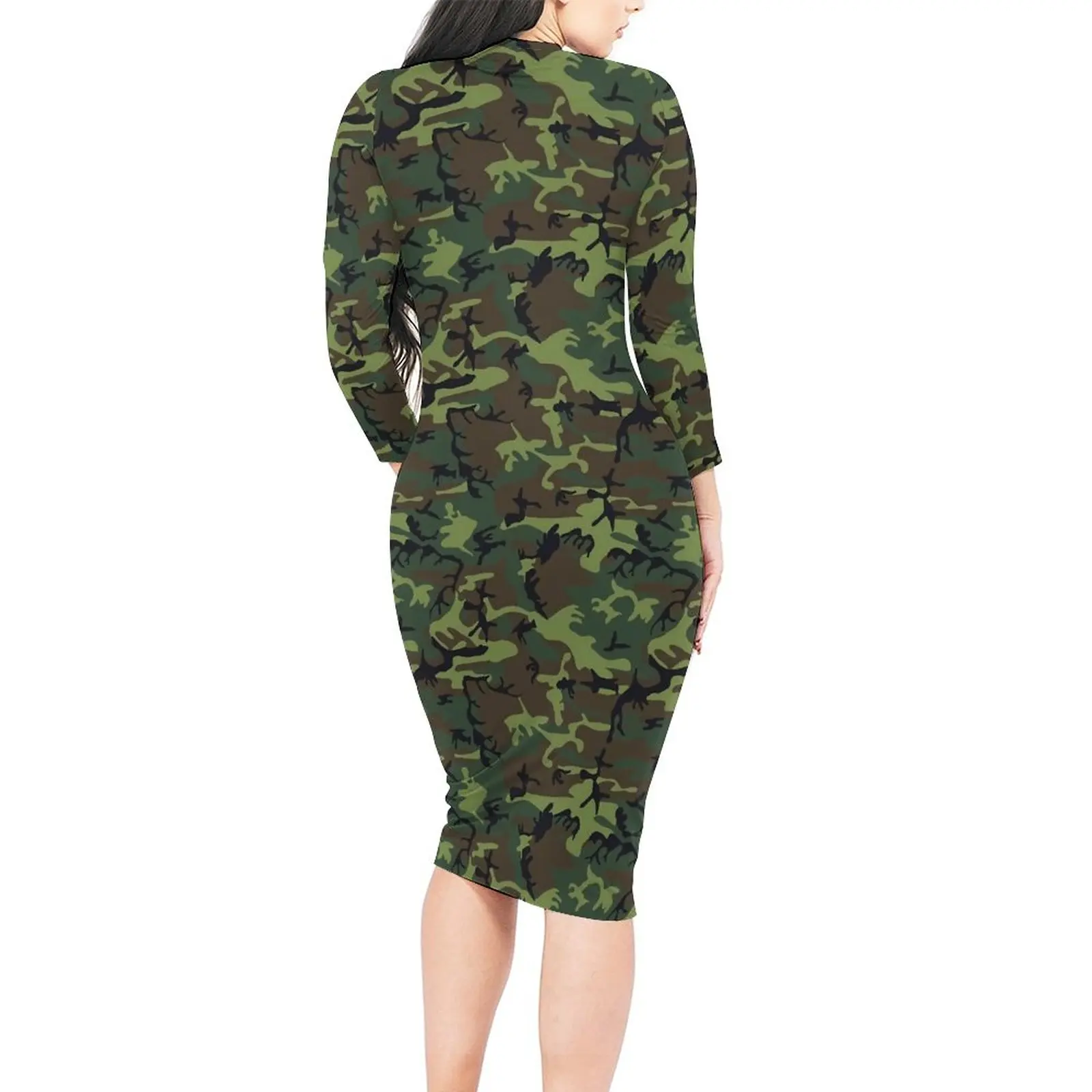 Military Camo Dress Women Green Camouflage Aesthetic Bodycon Dress Autumn Long Sleeve Retro Dresses Graphic Oversized Vestidos