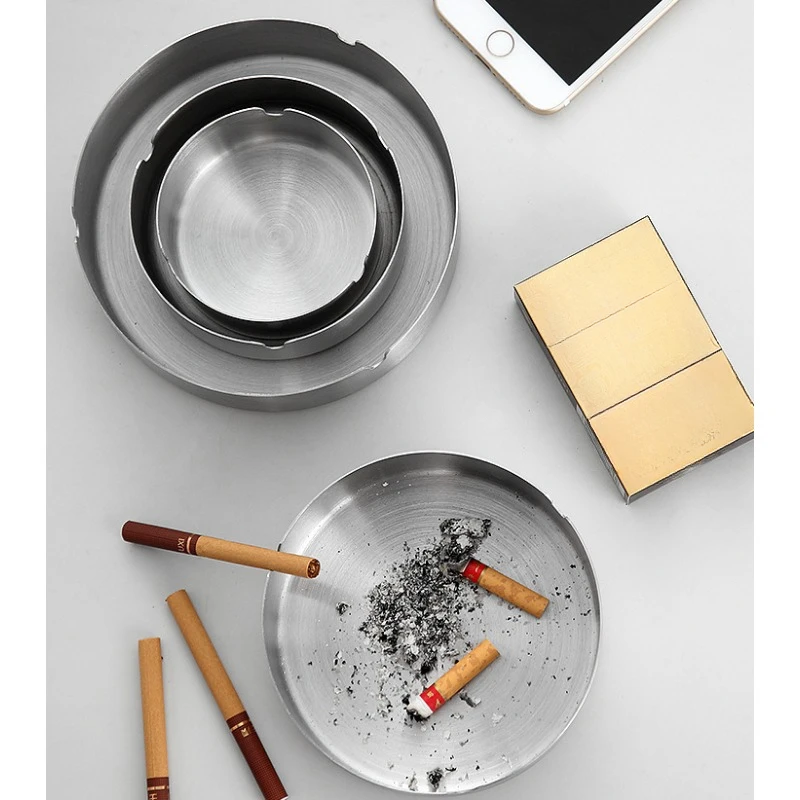 1pc 14cm Car Windproof Stainless Steel Ashtray Easy To Clean U-Shaped Groove Thick And Durable Placed Steadily Drop Resistant CN