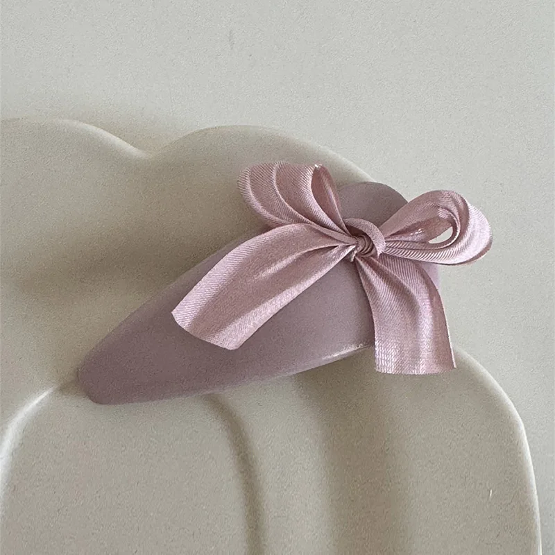 Silver Leather Fabric Hair Bow Hairpin For Women Girls Ribbon Hair Clips Black White Bow Top Clip Female Hair Accessories