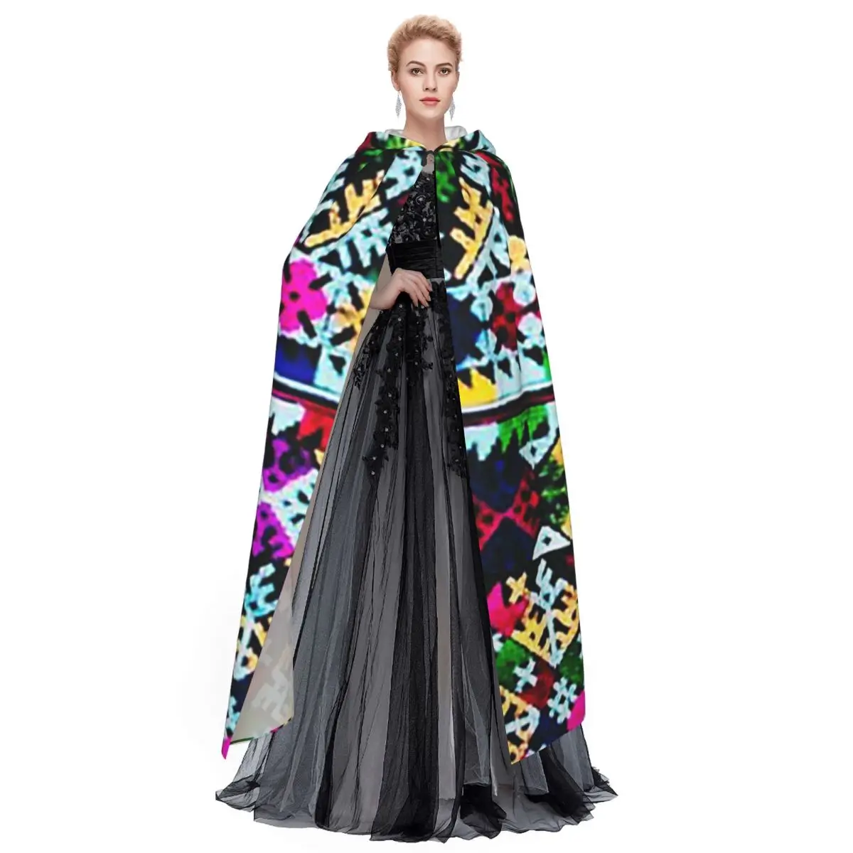 Iu Mien العصرية التطريز طويل مقنعين عباءة الساحرة القرون الوسطى زي تأثيري كيب هالوين معطف الكبار للجنسين