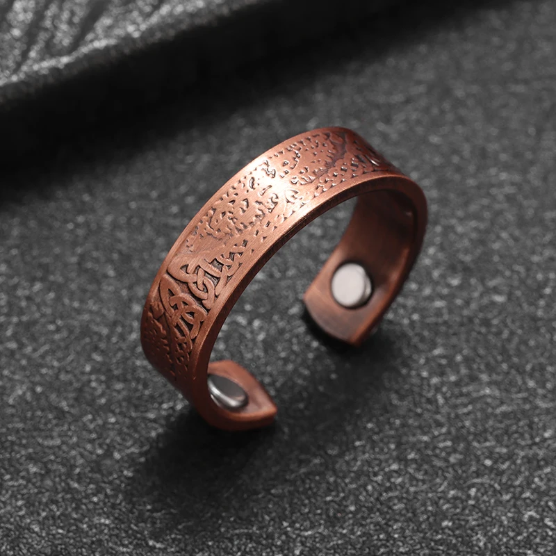 Retro World Tree of Life Open Copper Ring Magnetic Energy Treatment Joint Pain Ring Fashion Men's and Women's Health Accessories