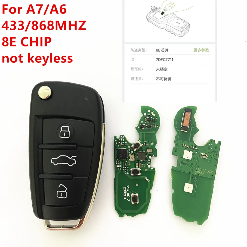 not smart 3 BUTTON Flip Key Car Remote Control Key 868/433 Mhz electronic 8E Chip For Audi Q7 A6 2007 2008 2009 2010 2011 2012