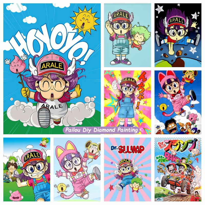 

Anime Dr-Slump 5d Full Diamond Painting Cute Japan Cartoon Girl Mosaic Cross Stitch Kigs Gift Room Decor