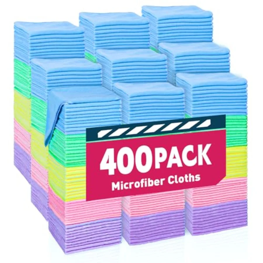 Microfiber Towels Bulk-400 Pack Cleaning Cloths Microfiber Towels for Cars Cleaning Rags 5 Colors Assorted 12x12 inches
