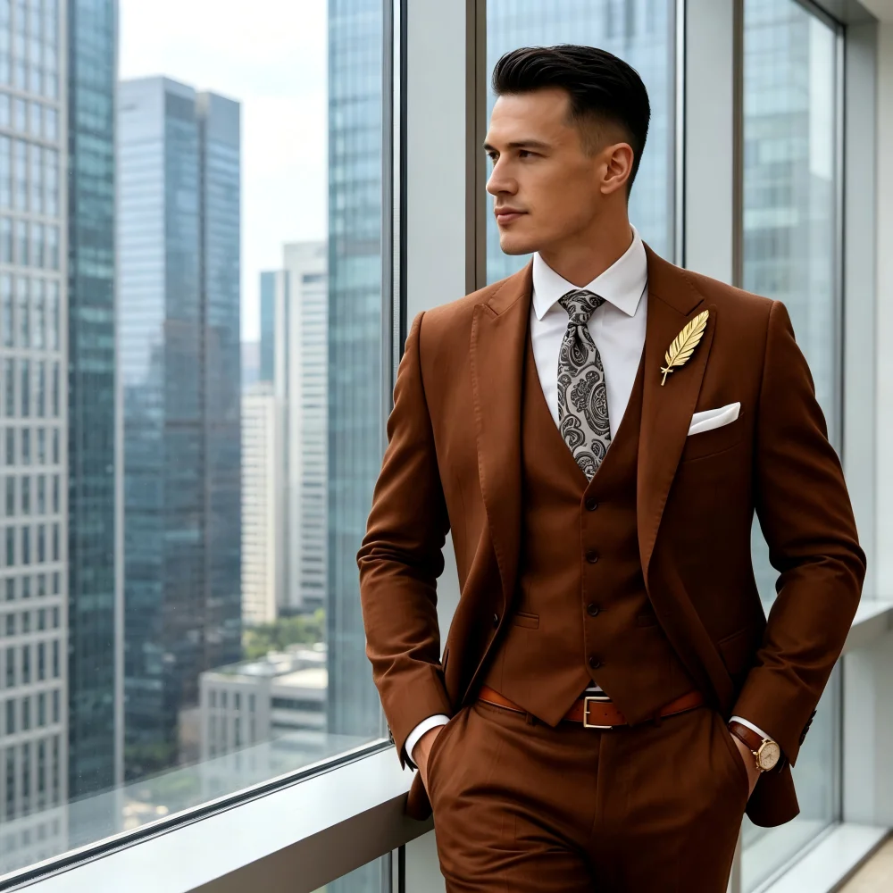 

Элегантный мужской костюм-тройка Slim Fit с пиджаком, жилетом и брюками, с заостренными лацканами, для вечерних мероприятий и деловых встреч