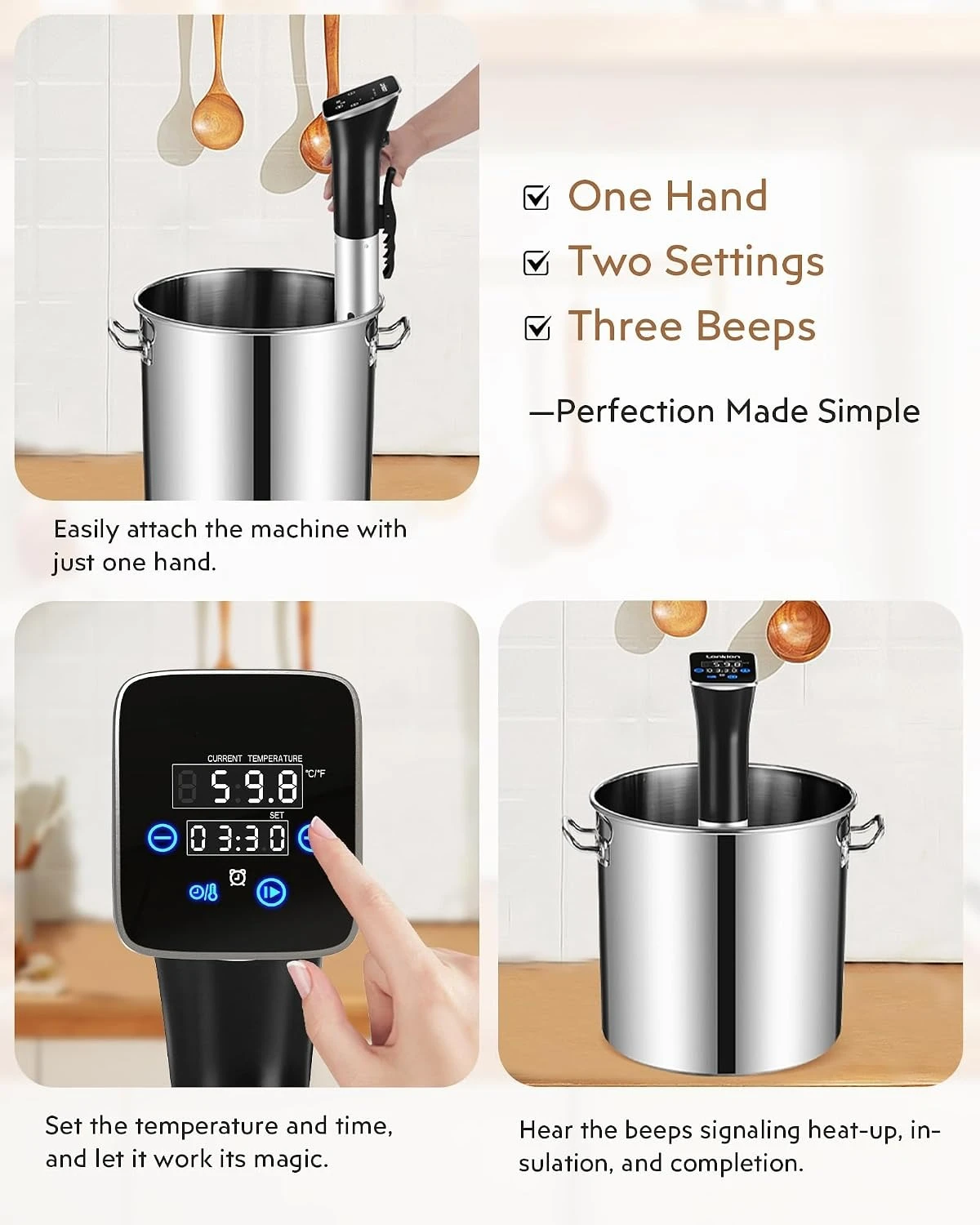 1100W IPX7 Waterproof Sous Vide Circulator, Precise Temperature Control, Fast Heating, Easy to Store for Home Kitchen