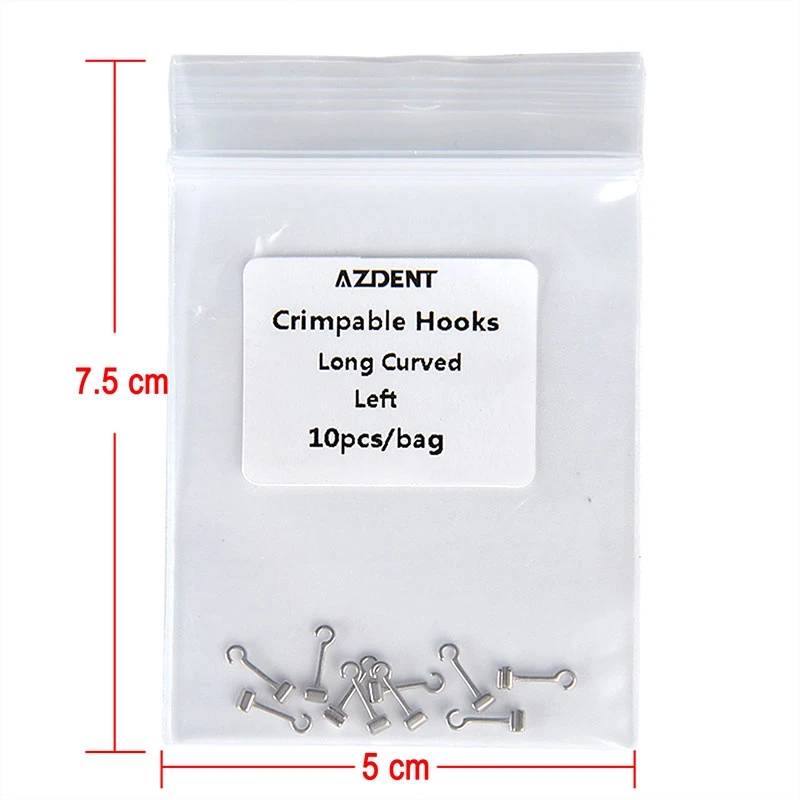 5 Packungen AZDENT Dental Orthodontic Crimpable Hooks Extended Traction Hook Long Curved Left Right 10 Stück/Packung – Detail 4