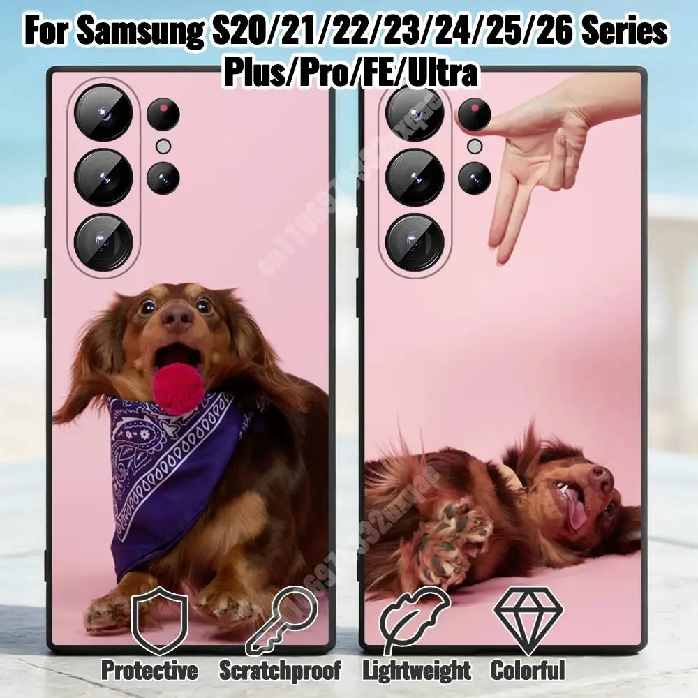 Cute Dachshund Dog Phone Case for Samsung Galaxy S30 26 25 Ultra Plus S24 23 22 FE Lite S21 20 TPU Cover