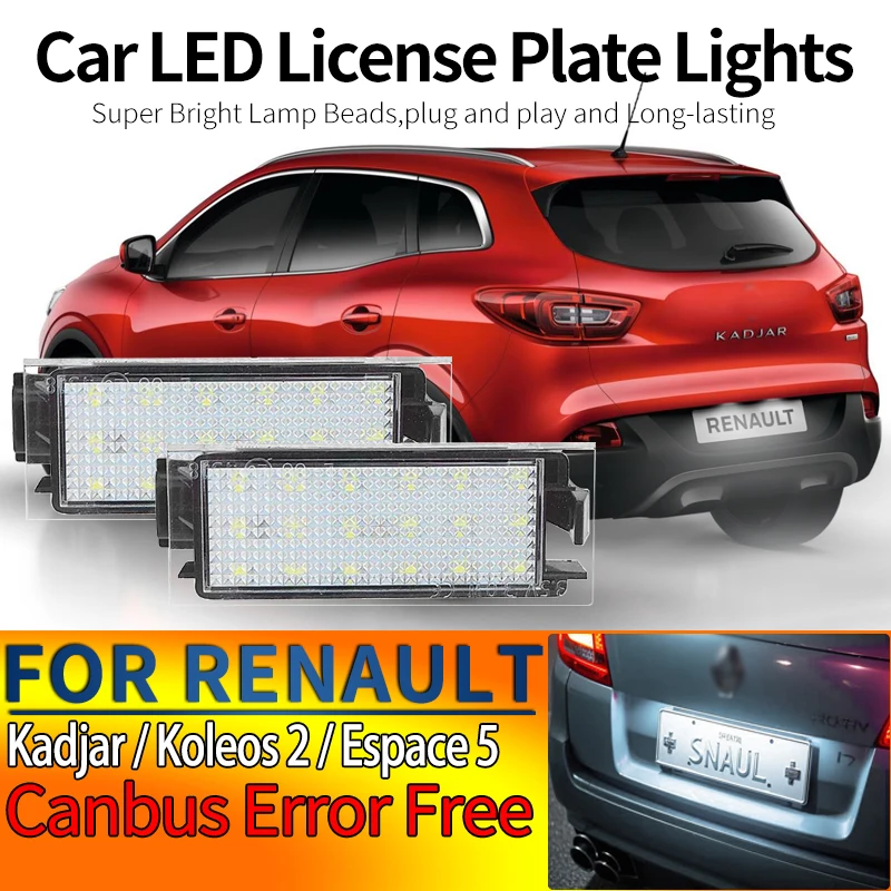 2 Stück Auto-LED-Kennzeichenbeleuchtung Canbus Fehlerfrei für Renault Espace 5 Kadjar 2015-2021 Koleos 2 2016-2020 Nummernschildleuchte