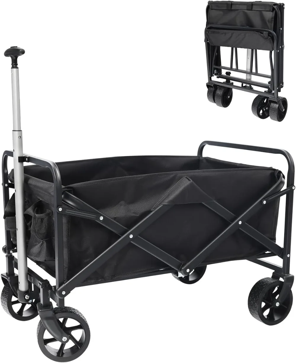 

Collapsible Wagon with Large Capacity, Utility Wagons Carts Heavy Duty Foldable, Portable Folding Wagon with Two Drink Holders