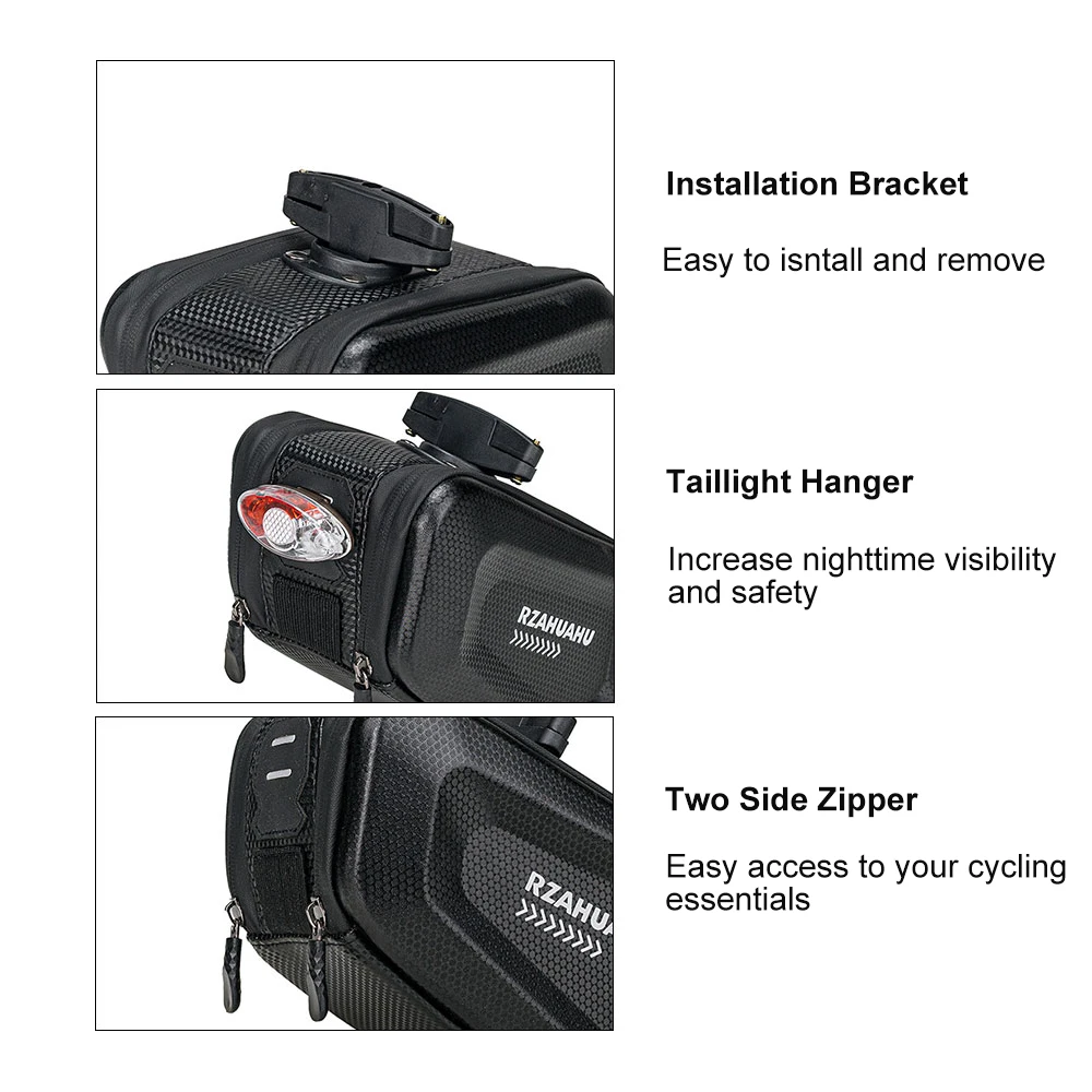 Bicycle Saddle Bag with Taillight Waterproof Hard Shell Bike Under Seat Bag Cycling Bike Pannier Bag