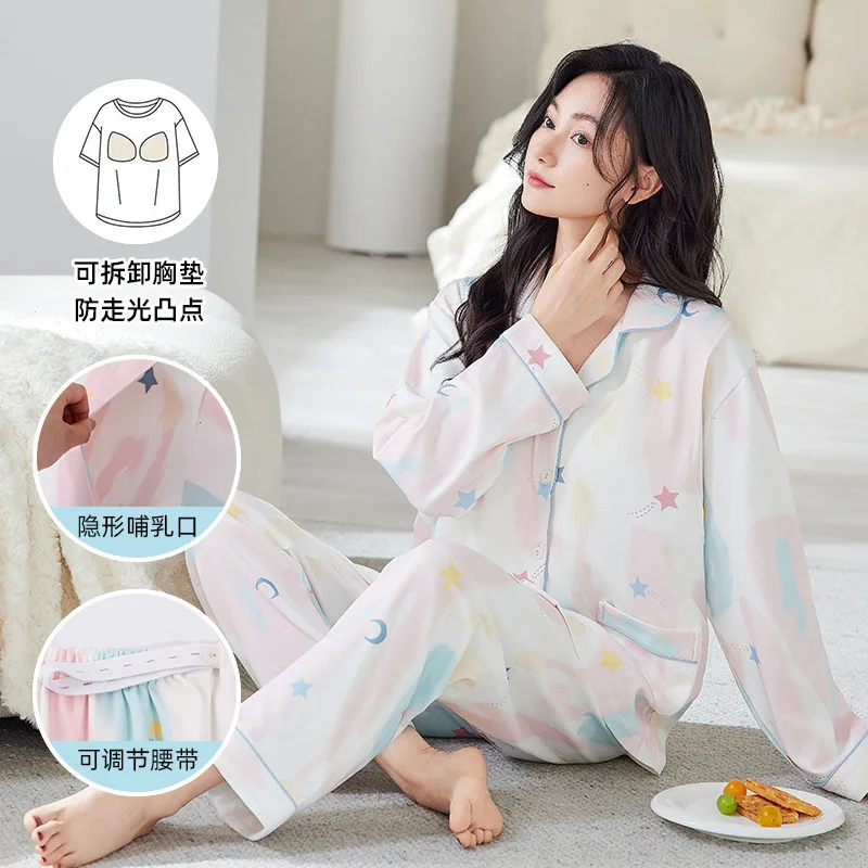 

Maternity Nursing Sleepwear Sets Autumn Long Sleeve Cotton Breastfeeding Pajamas for Pregnant Women Comfortable Home Clothes