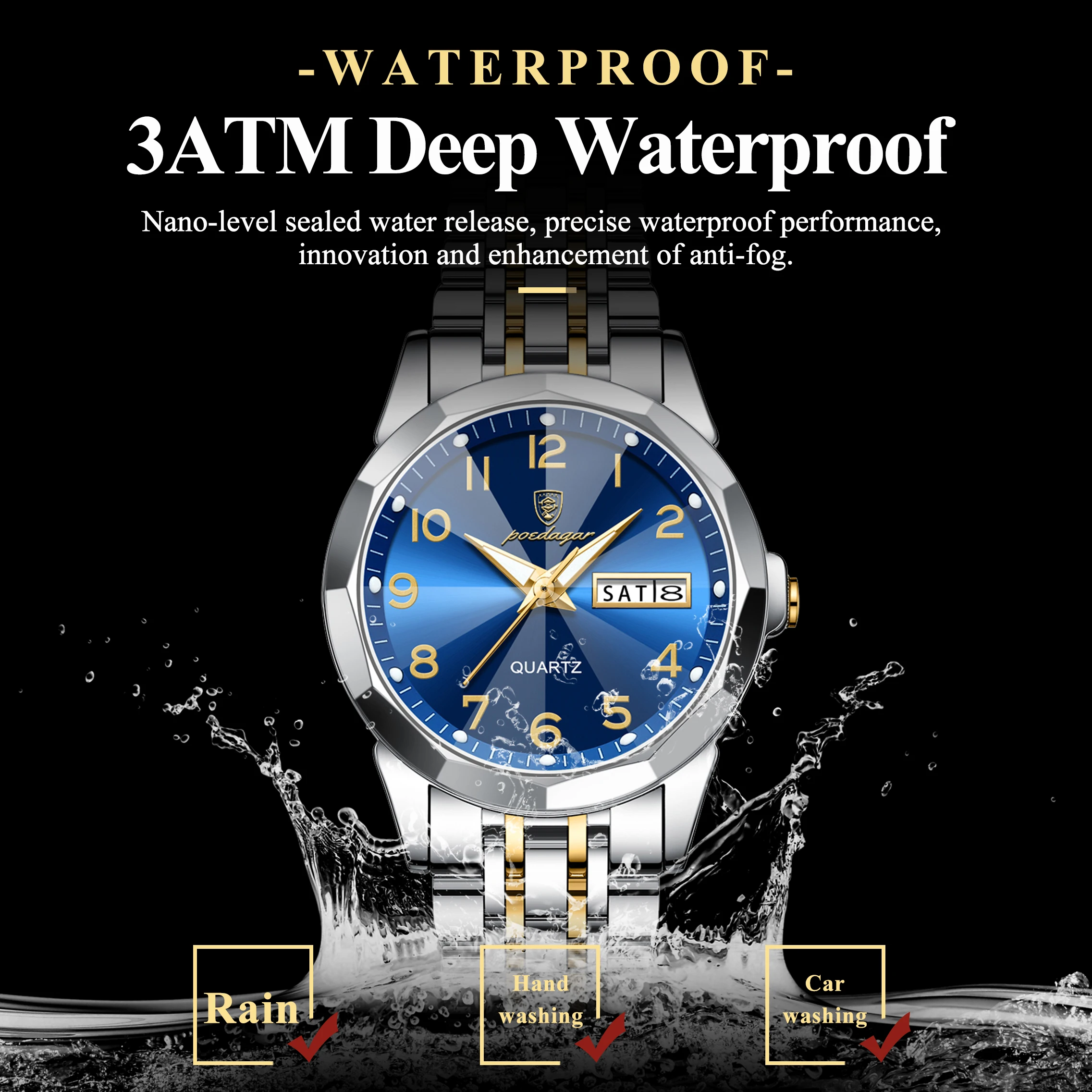 POEDAGAR Brand Watches For Couple Waterproof Date Week Couple's Watches Quartz Stainless Steel Fashion Lovers Watch Set+Box Gift