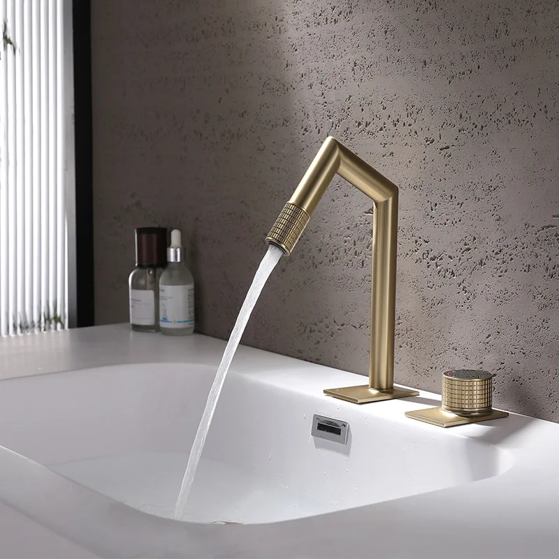 Brushed Gold Separate Bathroom Basin Faucet Mixer Tap Single Handle Cold And Hot Basin Faucet