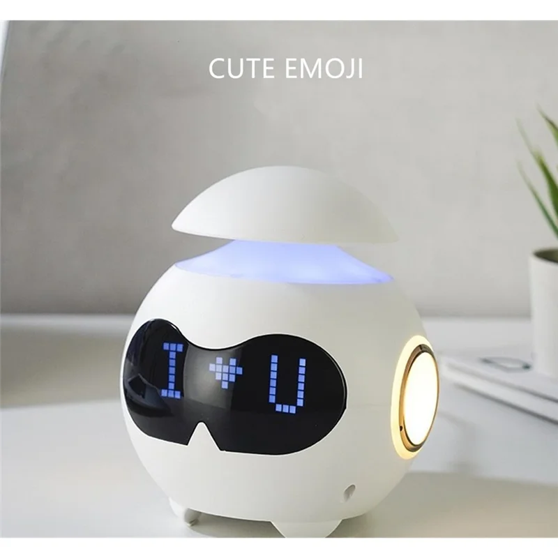 ABSQ-Alarm Clock With Emoji, Kids Wake Up Function, Adjustable Night Light And Mini Bluetooth Speaker For Friends Gift
