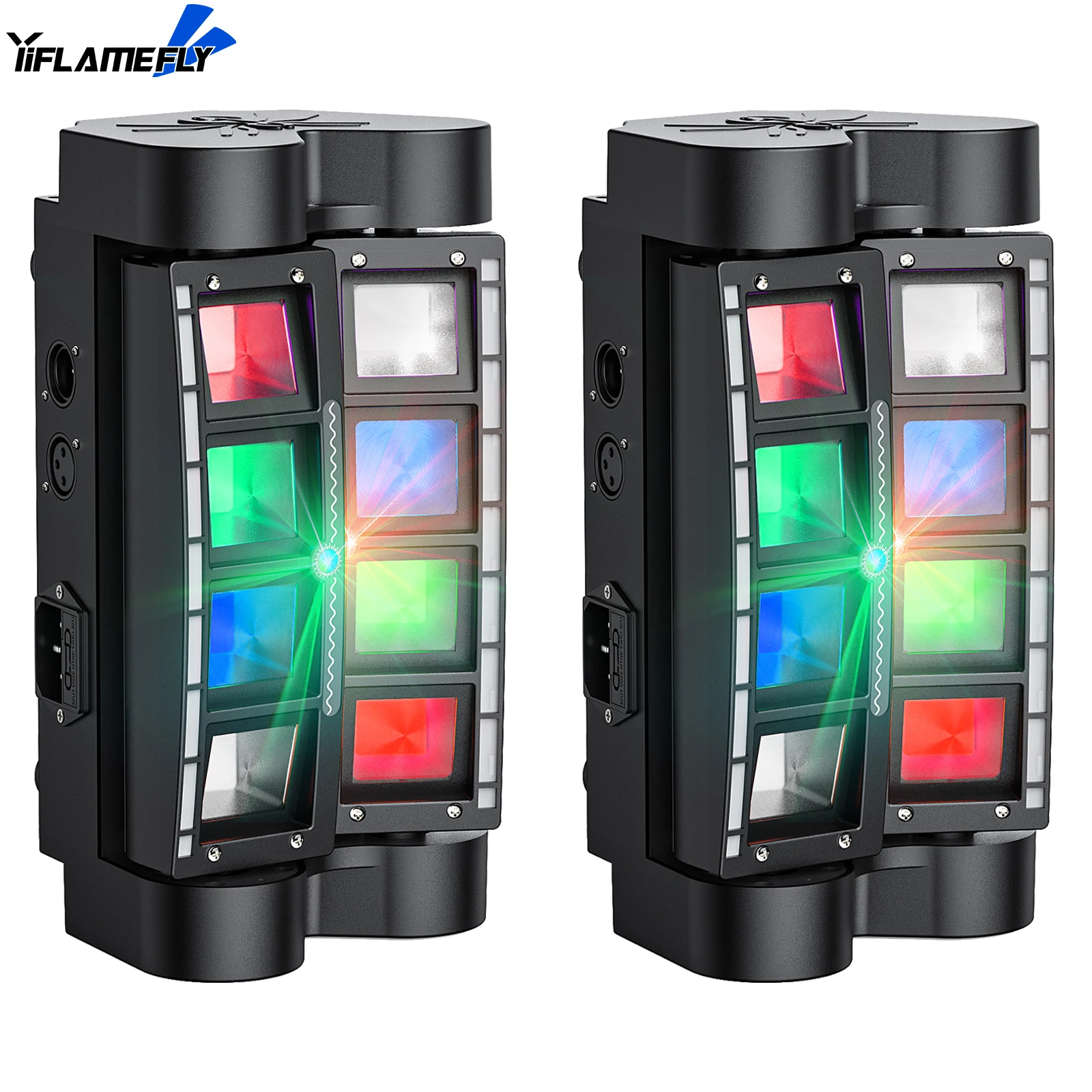 

Yiflamefly 2Pcs Mini Spider Moving Head Light LEDs Beam DJ Lights RGBW Sound Activated and DMX512 Control for Party Pub Disco