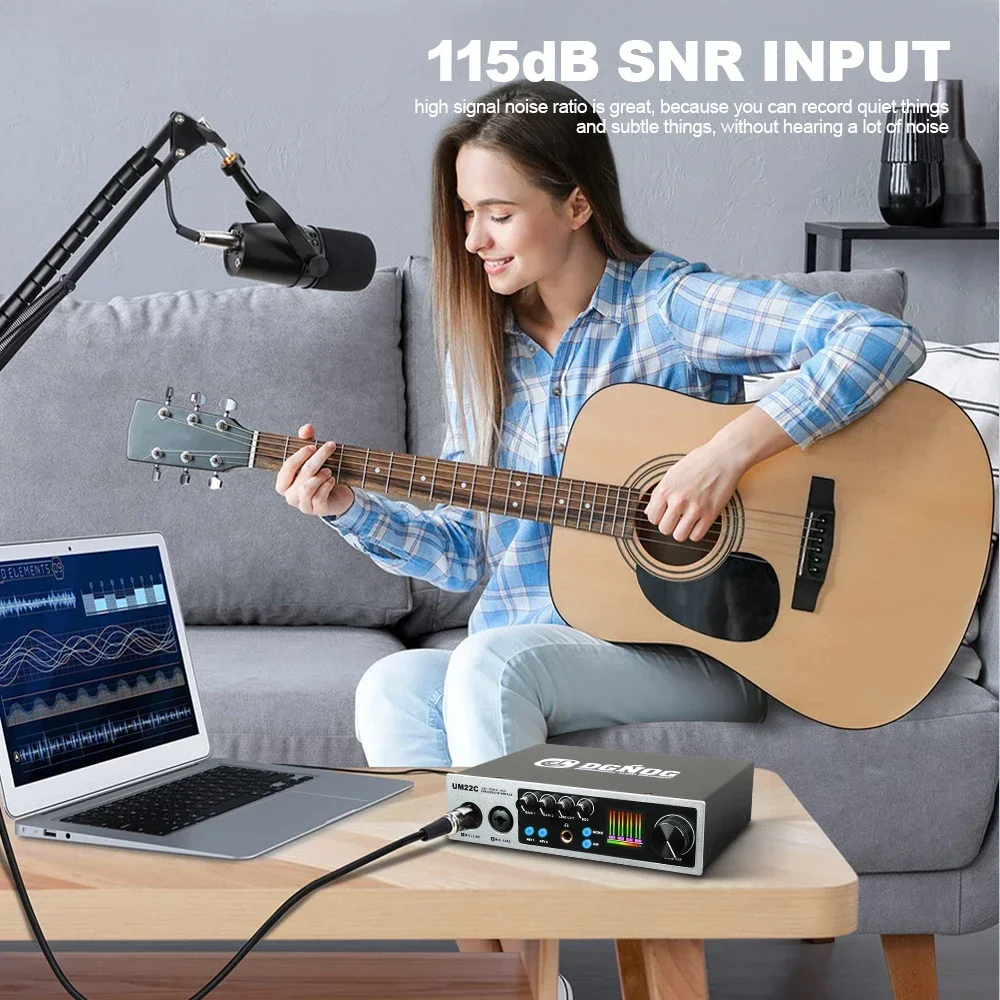 Imagem -05 - Interface de Áudio Usb Dgnog 32bit 768khz Carta de Som de Gravação Usb-c para Estúdio de Guitarra Singing Streaming Um22c