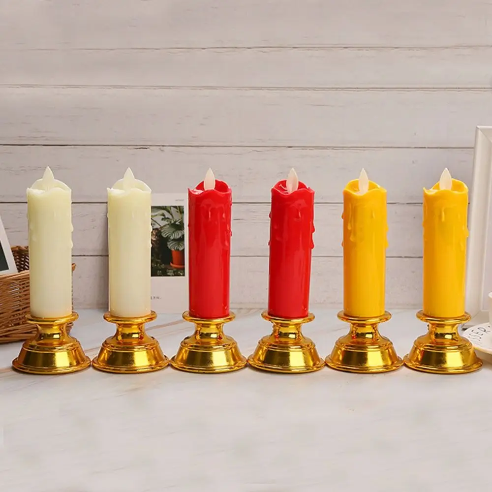 2Pcs Creative Electronic Candle Light Battery Operated Decorative Warm Glowing Candles Waterproof Cordless