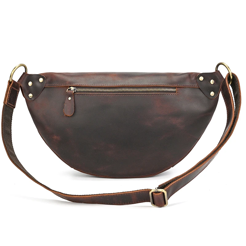 Designer Vintage Men\'s Chest Bag Leisure Cycling Crossbody Top Layer Leather Waist Bag for Male