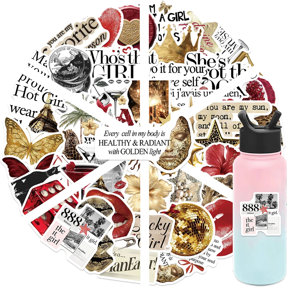 10/30/50pcs Vintage Goud Rood Esthetische Art Stickers Cartoon Decals DIY Koffer Telefoon Case Notebook Graffiti sticker Decoratie