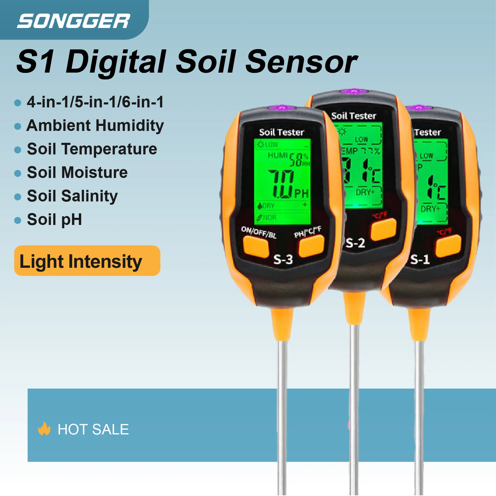 Multifunction Soil Tester Battery Powered Measures Soil Ph Acidity Alkalinity Light Temperature Humidity For Gardening