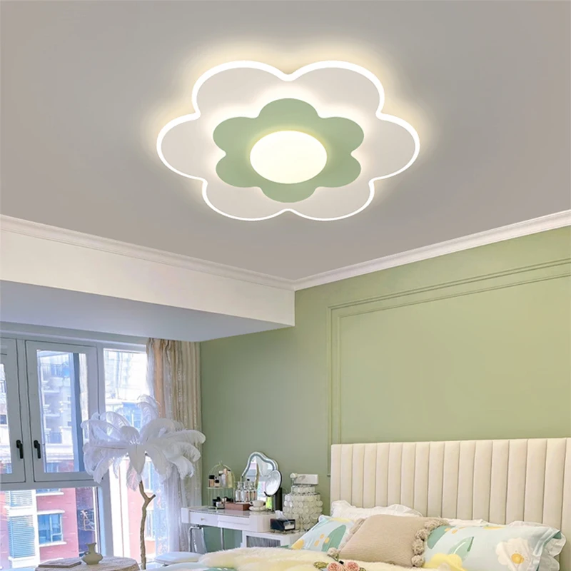 

Warm Flower White Green LED Ceiling Light Simple Pastoral Style For Bedroom Living Wedding Study Room Balcony Foyer Hotel Lustre