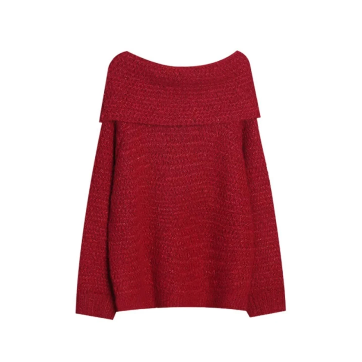 

Cisas красный вязаный длинный свитер женский свободный ленивый топ на одно плечо повседневный осенне-зимний модный ультра мягкий полиэстер