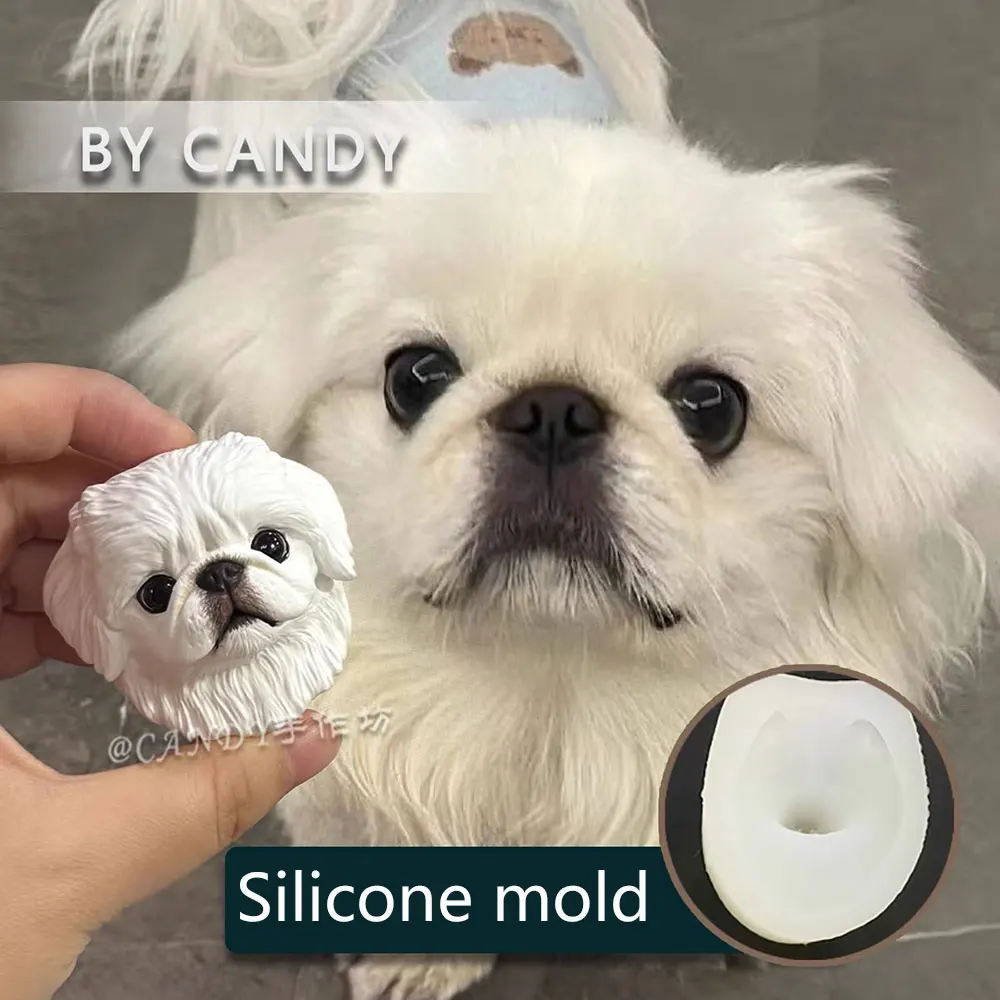 Pekingese Dog Head Plaster Silicone Mold Poodle Pet Souvenir Puppy Clay Resin Mold DIY Car Air Outlet Decoration Gifts