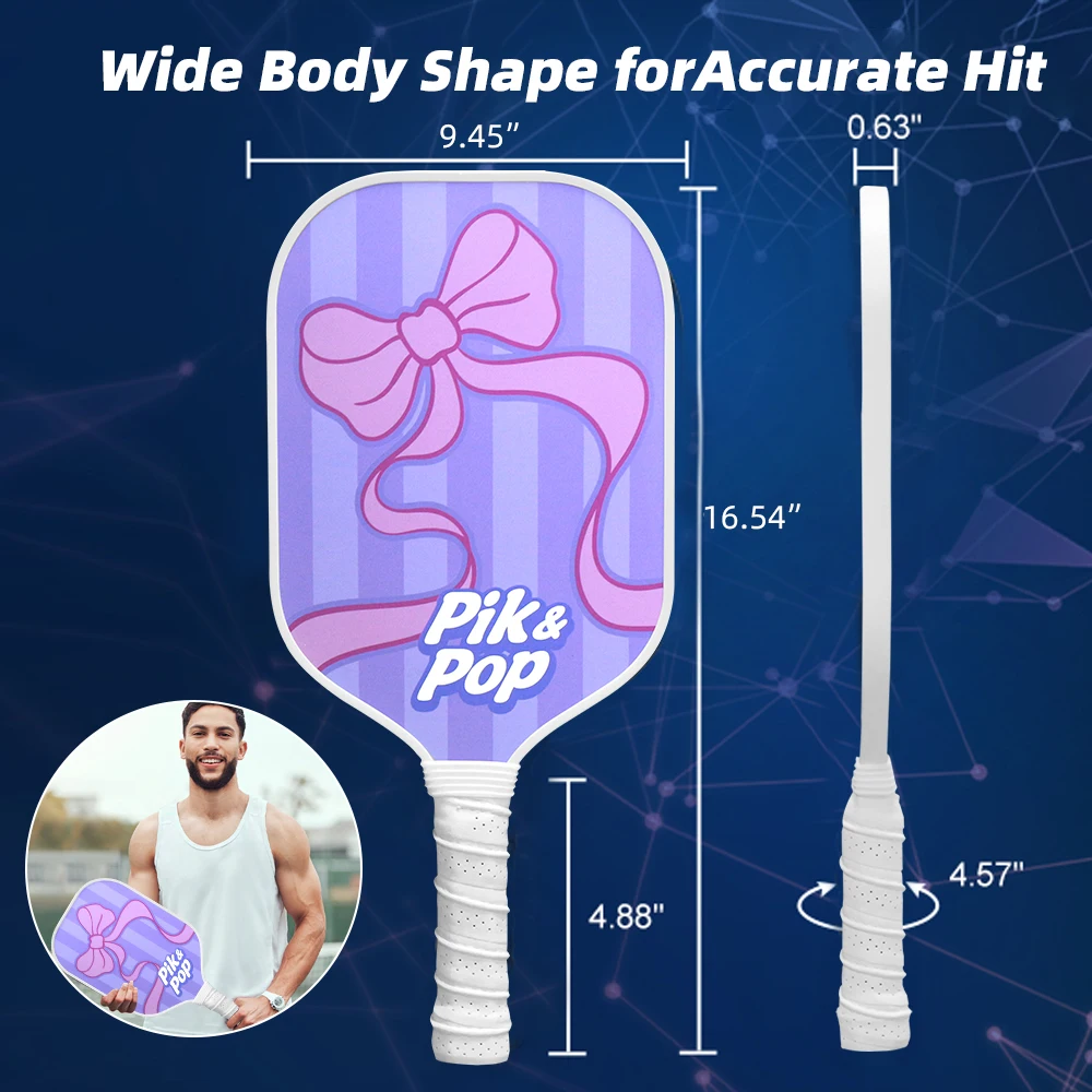 Set Pickleball Fiberglass dengan Inti Sarang Lebah Polipropilena untuk Kontrol & Tenaga  Raket Lebar untuk Pukulan Presisi  Termasuk 2 buah