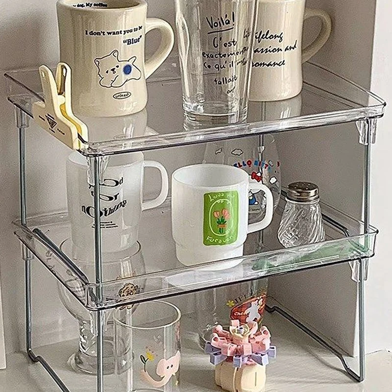 Nordic Acrylic Transparent Foldable Storage Shelf Room Book Jewelry Bathroom Shelf Kitchen Cup Table Organizer Shelf