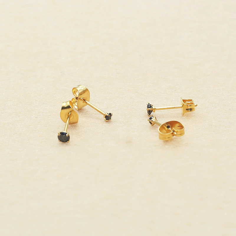 Korean Minimalist Black Zirconia Ear Studs Stainless Steel Cubic Hypoallergenic Push Back Earrings Cross-Border Best Seller
