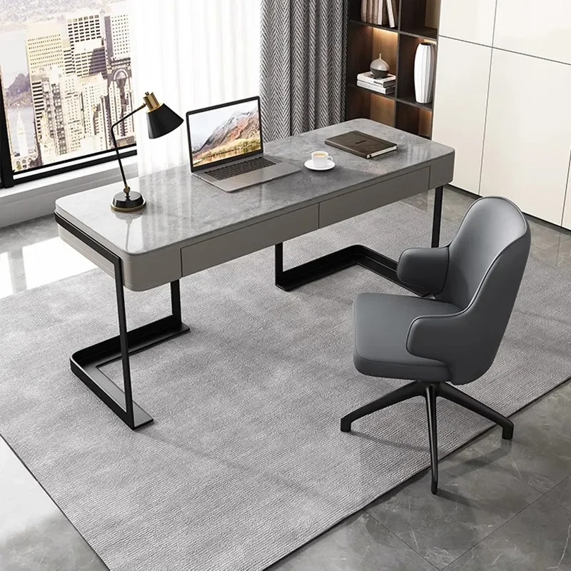 Modern Italian Minimalist Sintered Stone Desk Compact Luxury Writing Table for Home Office Small Apartment Computer
