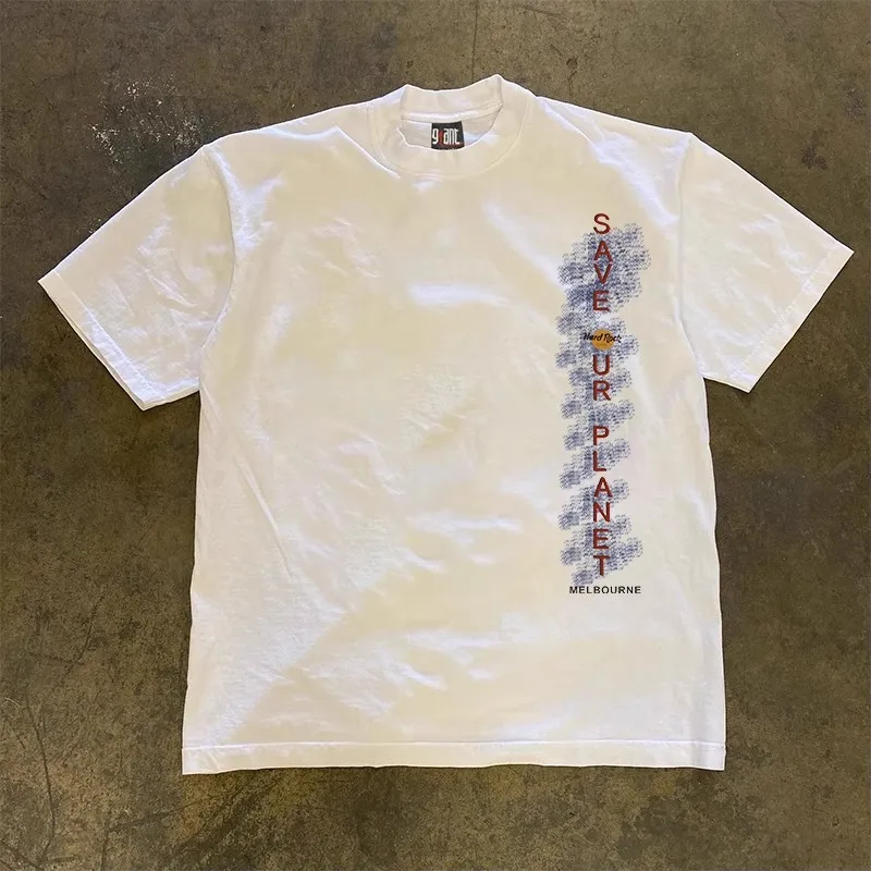 Pure Cotton 260g Heavyweight Short Sleeve T-Shirt Versatile Lettering Design by Xiao Chen Story Multi New Planet Saving Style