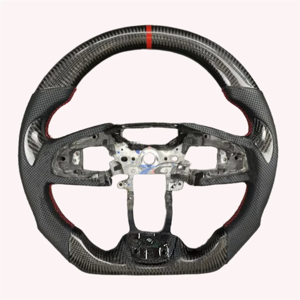 

Black Perforated Leather Custom Carbon Fiber Red Strip Steering Wheel for HONDA CIVIC 2016-2021