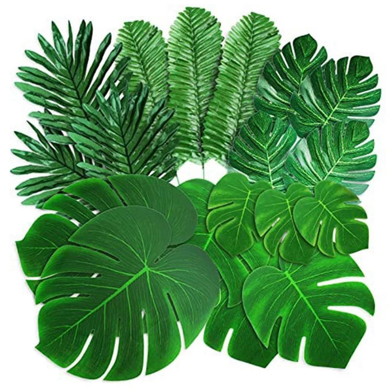 Hojas de palma artificiales, Monstera Tropical, hojas de palma falsas verdes, decoraciones para decoración de boda, fiesta temática de cumpleaños