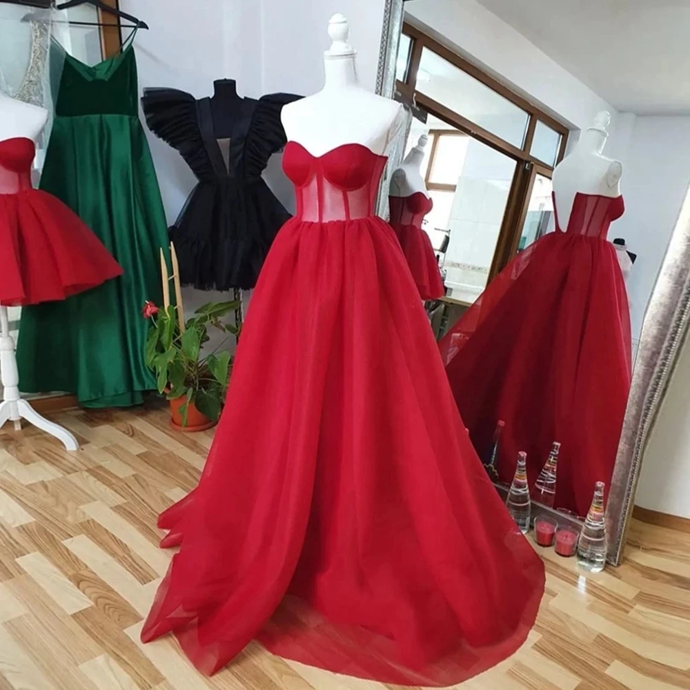 

Angelsbridep Sexy Red Evening Dresses Party Prom Vestidos De Fiesta Sweetheart Illusion Arabic Dubai Floor Length Corset Back