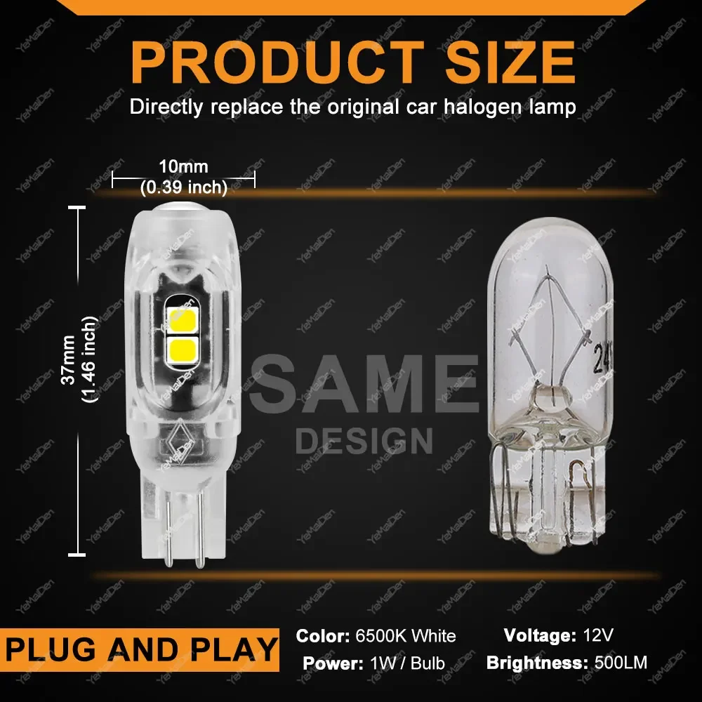 2/10/20 قطعة فلاش ستروب T10 W5W LED Bulb12V 2835-5SMD 6500K الأبيض سيارة الداخلية قبة خريطة الجذع لوحة ترخيص إسفين أضواء جانبية