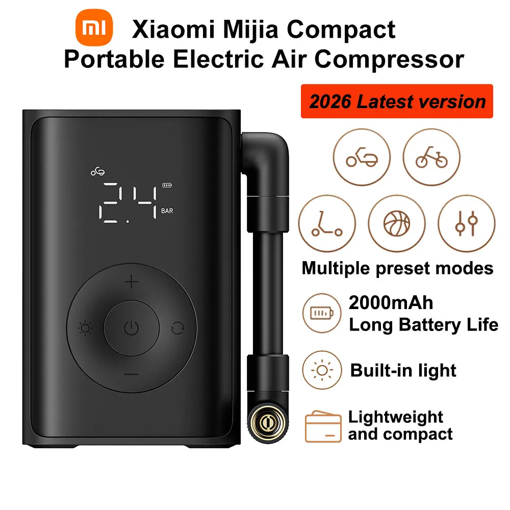 Xiaomi Mijia Compact Portable Electric Air Compressor, multitool luchtpomp voor bandendrukdetectie, draagbare elektrische opblaaspomp, meerdere vooraf ingestelde modi