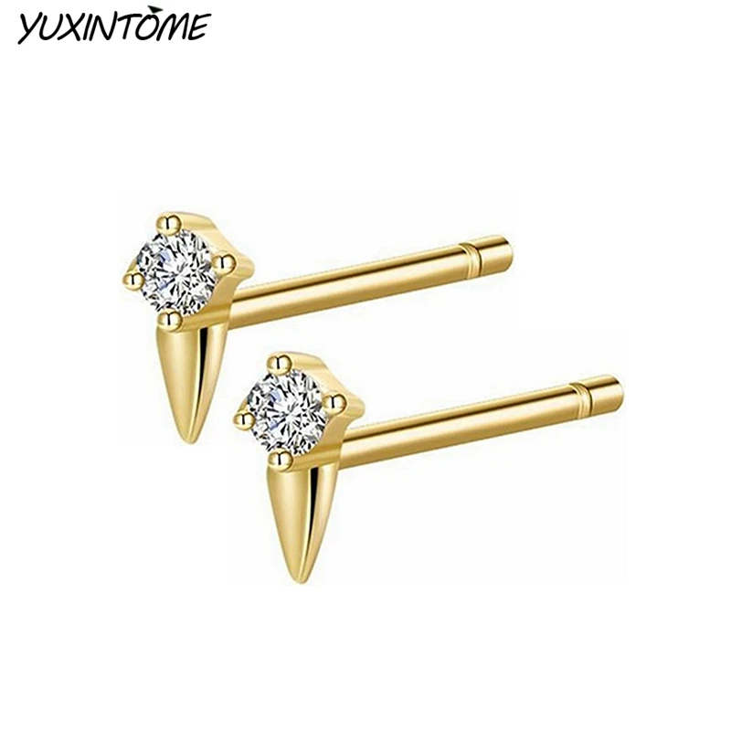 YUXINTOME 925 Sterling Silver Needle Punk Geometric Rivet Hoop Earrings for Women Cubic Zircon  Spike Tip Party Jewelry Gift